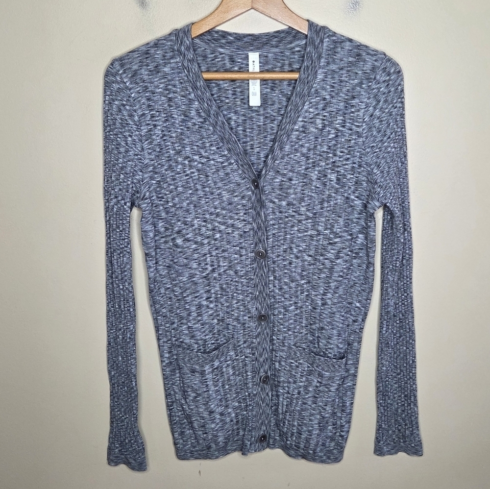 Athleta Revolve Cardigan Ribbed Gray Spacedye Button Front Size Large Casual